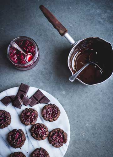 Chocolate Raspberry Thumbprint Cookies